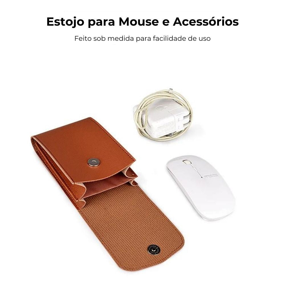 Estojo Para Carregador E Mouse Premium Em Couro Zimoon